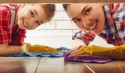 Woman and child smiling